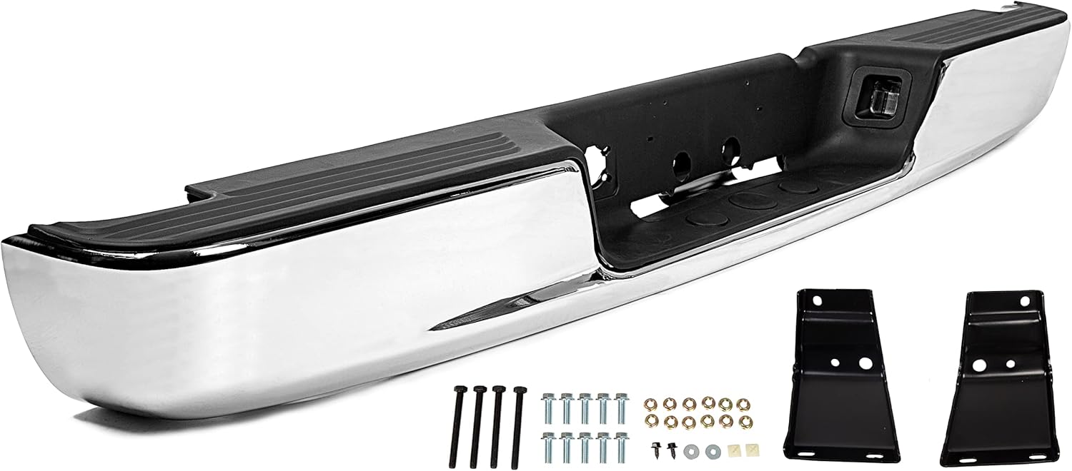 KUAFU Rear Step Bumper Assembly Compatible With 2002-2008 Dodge Ram 1500 2003-2009 Ram 2500 3500 Replace for CH1103111 CH1103108 W/Top Pads & & license Plate lamp Chrome