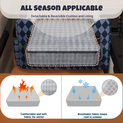 Memory Foam Dog Booster Seat - 4-Pocket Storage, Detachable Washable, Holds up to 35lbs (Blue/Grey)