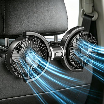 USB Powered Car Backseat Fan, Dual Head, Quiet, 3-Speed, 360° Circulation