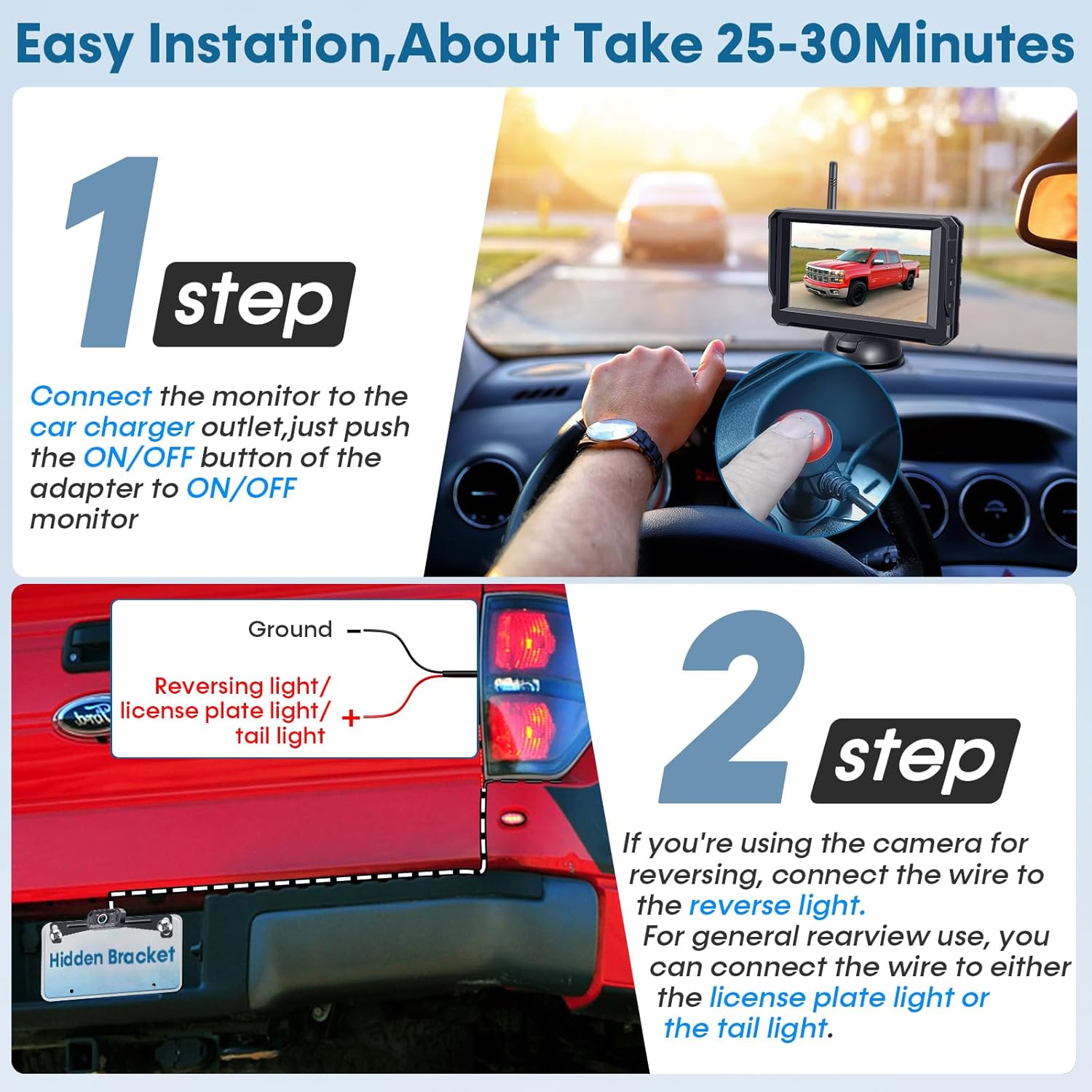 Wireless Backup Camera for Trucks: 5 Inch 1080P HD Display, Rear View Camera, IP69K Waterproof, Night Vision, Dual-Camera Support, DIY Installation, Customizable Parking Lines by Befumly H21