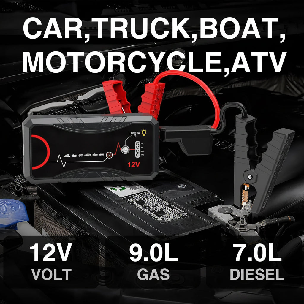 3000A Car Jump Starter - 9.0L Gas/7.0L Diesel, USB QC3.0 Portable Lithium Box