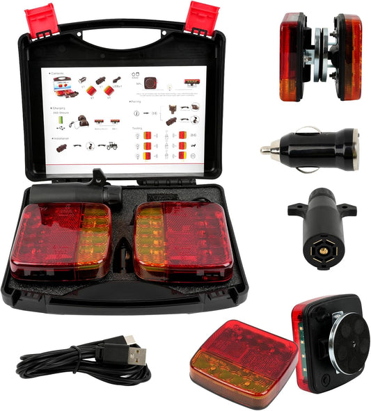 New Magnetic Wireless Trailer Lights, Waterproof Rechargeable LED Wireless Trailer Lights Kit with Powerful Suction Base for Trucks, Boat, RV, Vehicle, Camper1