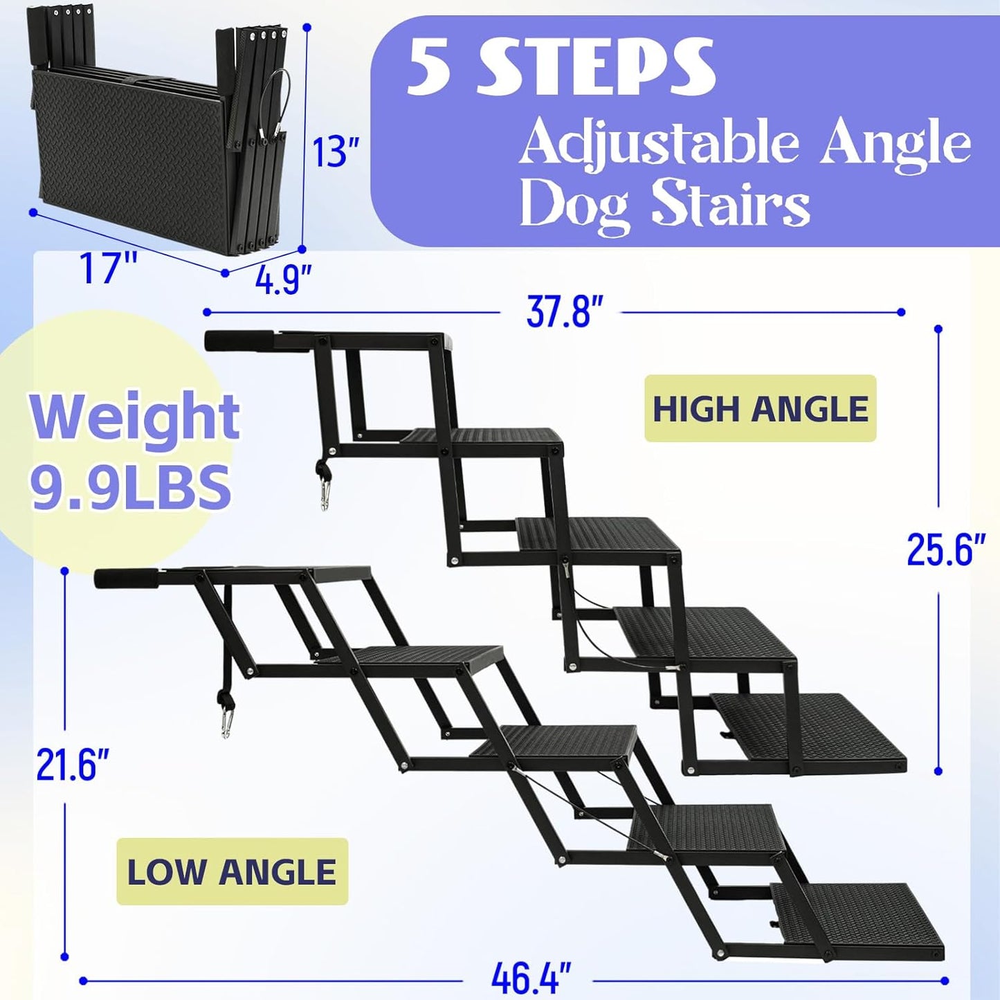 5-Step Foldable Dog Stairs - 25.6" H, 350 lb Capacity for Large Dogs (Car/Truck)