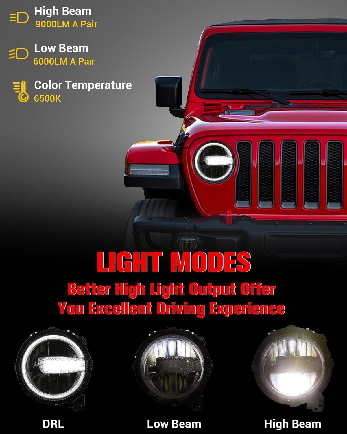 9-inch LED Headlights for Jeep JL/JT, DRL High/Low Beam