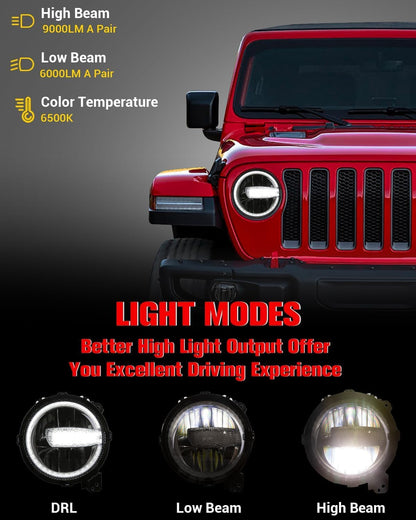 9-inch LED Headlights for Jeep JL/JT, DRL High/Low Beam