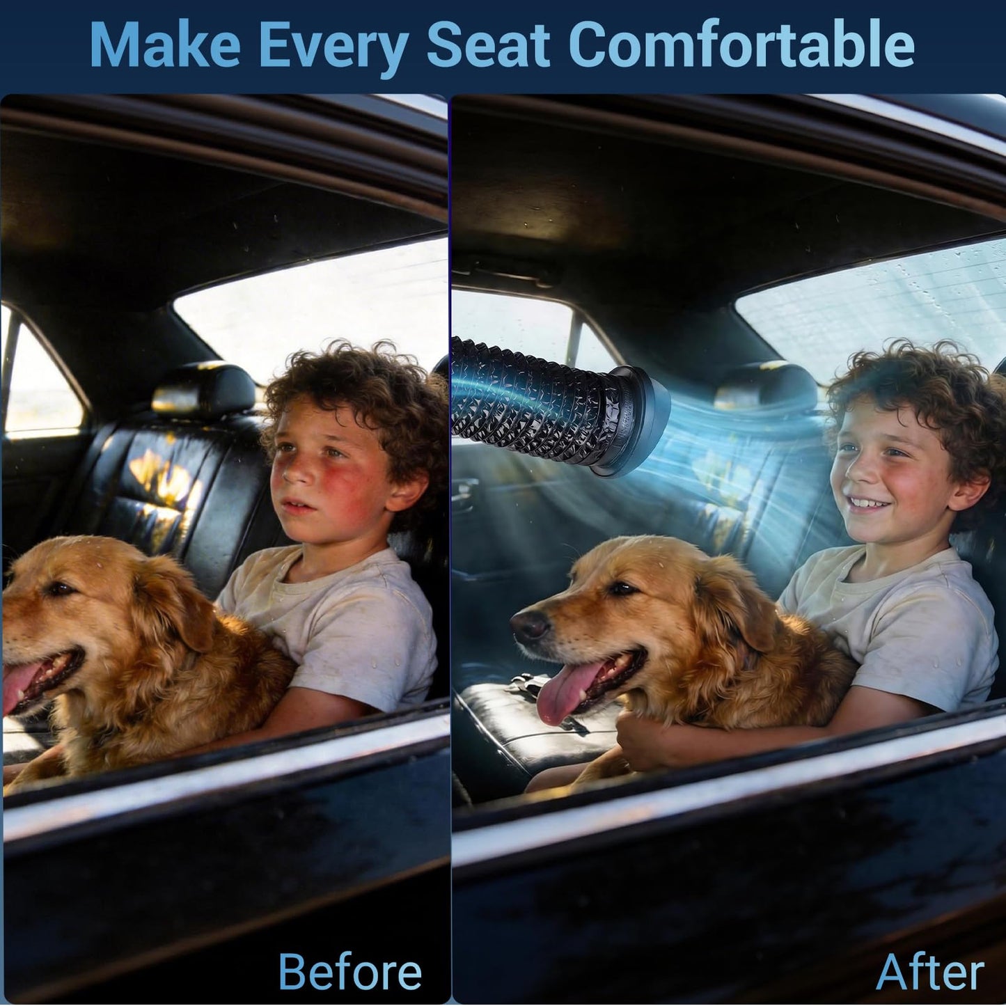 Car AC Vent Extender with USB Fan for Backseat