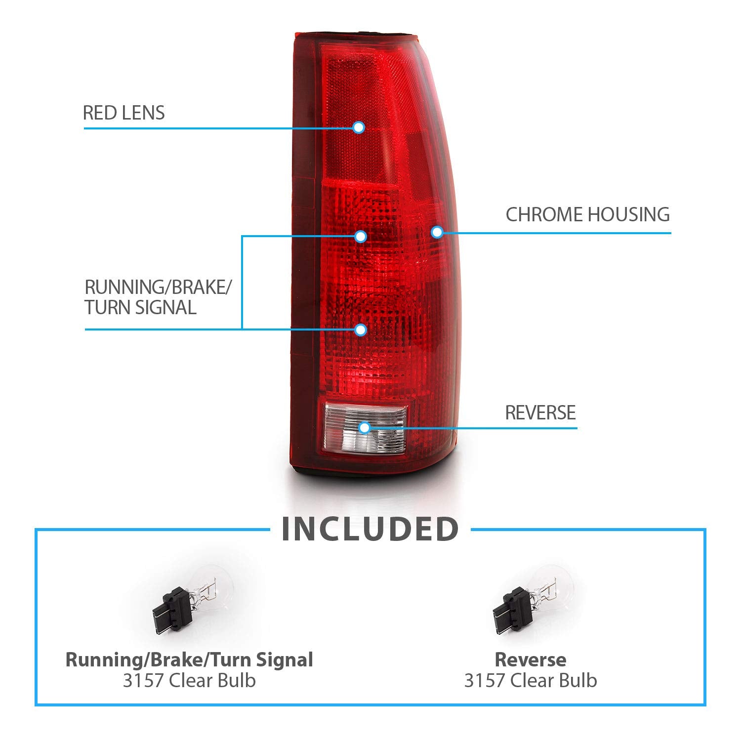 For 1988-1999 Fullsize C/K Silverado Pickup Truck Tahoe Sierra Suburban OE Style Rear Brake Lamp - OHMU