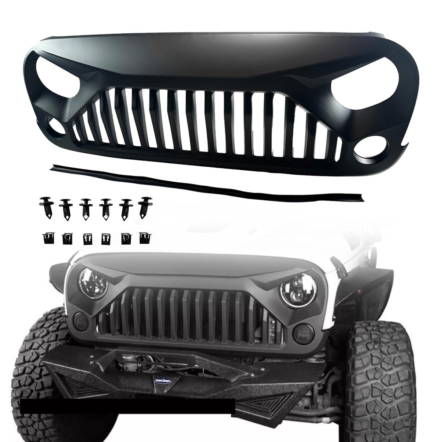 JK Wrangler Front Bumper Grille, Matte Black