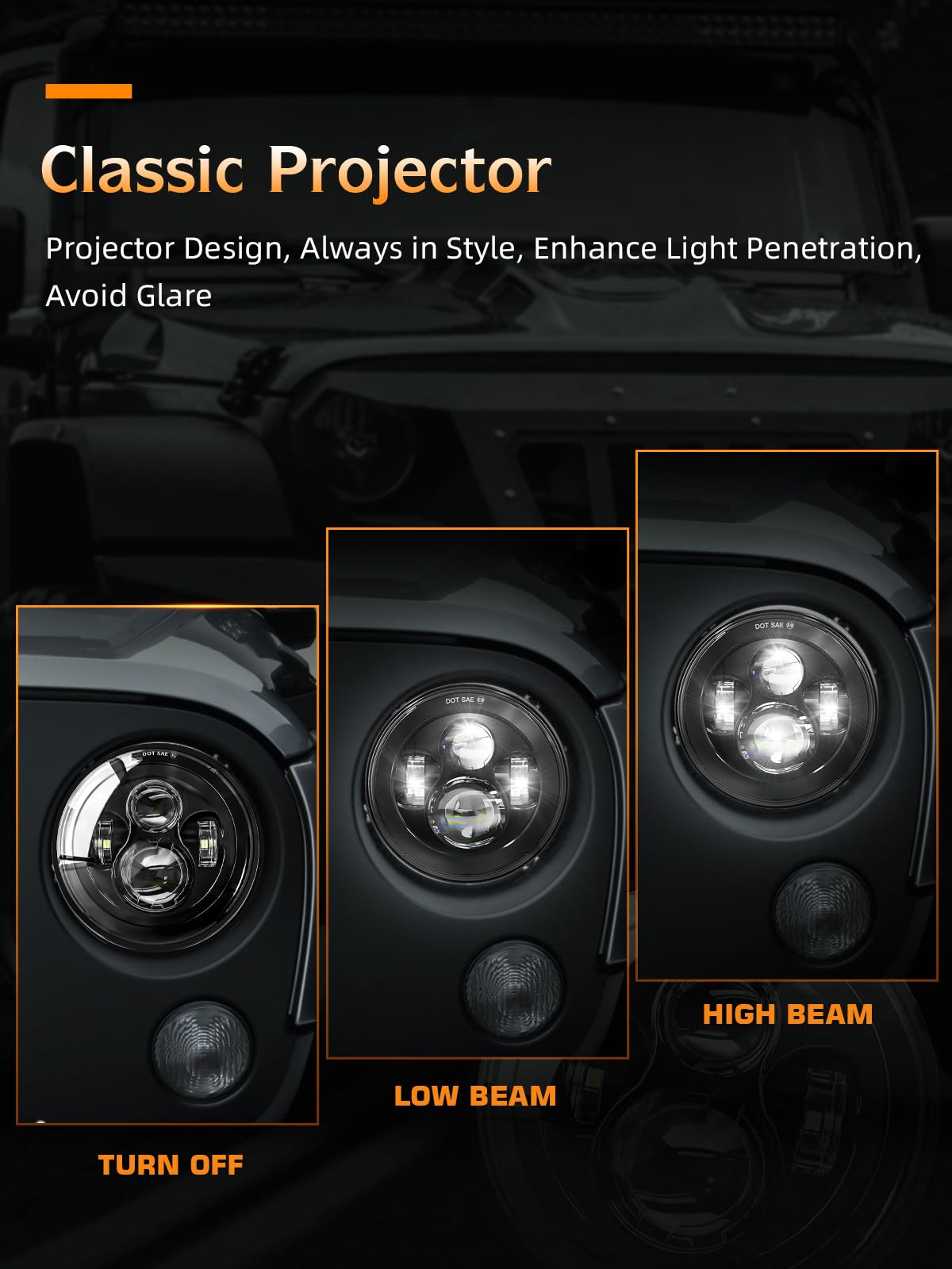 7" Round LED Projector Headlights - Compatible with Jeep Wrangler & More