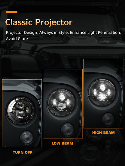 7" Round LED Projector Headlights - Compatible with Jeep Wrangler & More