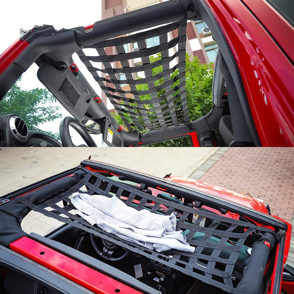 Mesh Roof Cargo Hammock for 1987-2024 Jeep Wrangler & Gladiator JT (Black)