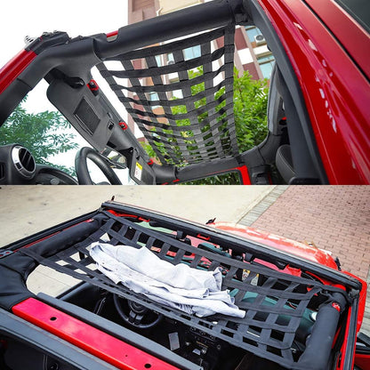 Mesh Roof Cargo Hammock for 1987-2024 Jeep Wrangler & Gladiator JT (Black)