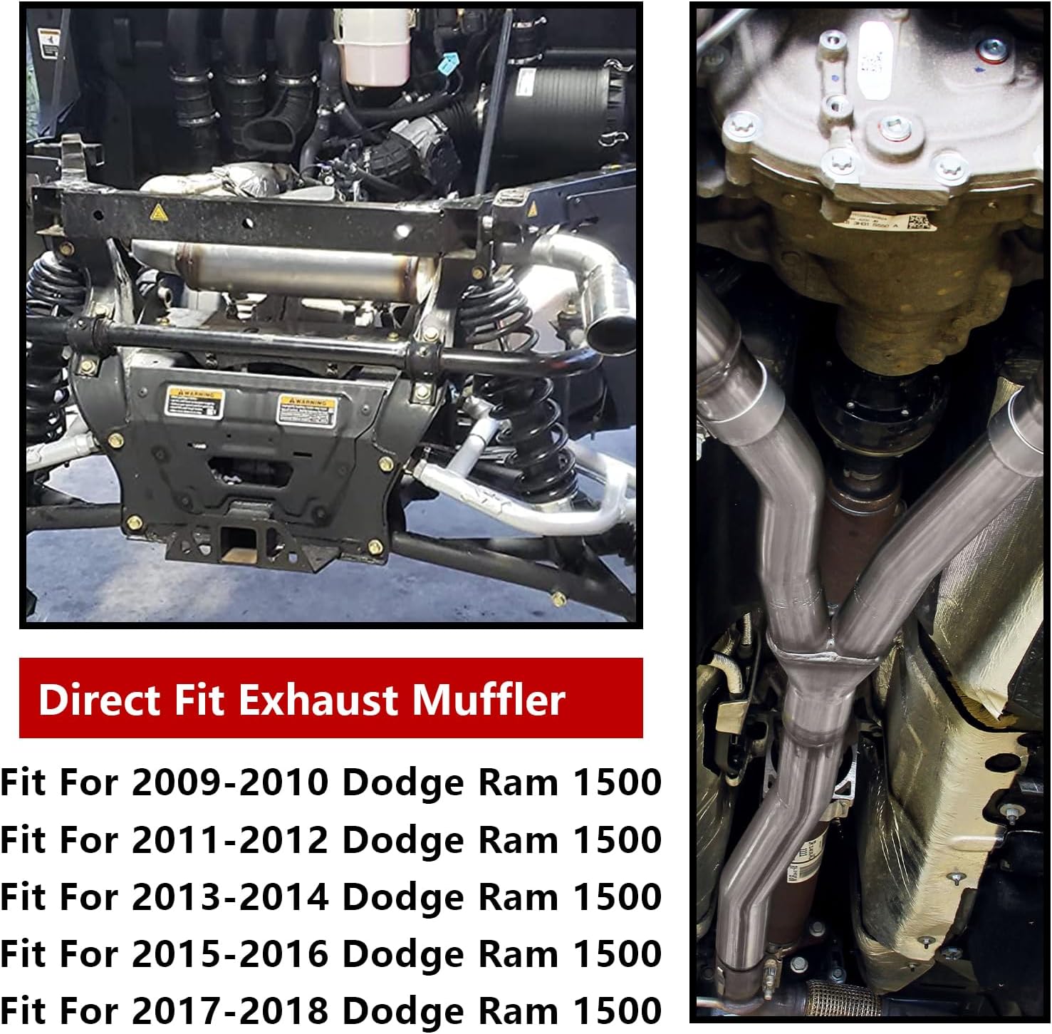 Direct-Fit Muffler 409S,2-Chamber Exhaust Muffler Kit Fits Exhaust 2009-2018 Dodge Ram 1500 Aggressive Series,Stainless Steel 3''Inlet/2.25'' Dual Outlet,18'' Body