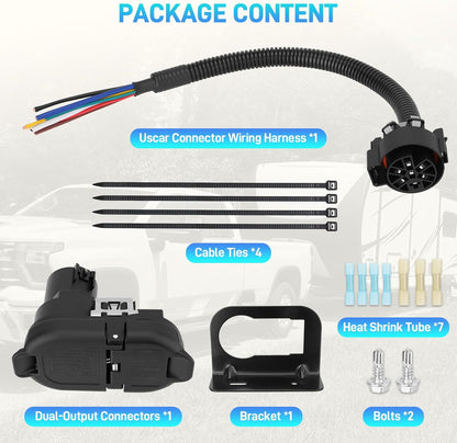 7/4 Pin Trailer Harness with Mounting Bracket - Adapter Plug for USCAR Multi-Tow Pickup Trucks