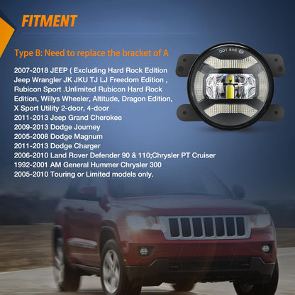 4" LED Fog Lights with Brackets for 2018-2023 Jeep Wrangler JL & Gladiator JT