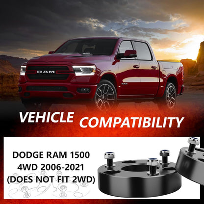 2" Front Leveling Lift kit for Dodge Ram 1500 2006-2024 4WD, Lifronkit Raise 2 Inch Front Strut Spacers Compatible with Dodge Ram Suspension Lift Kits 2006-2023 Black Anodized(new version)