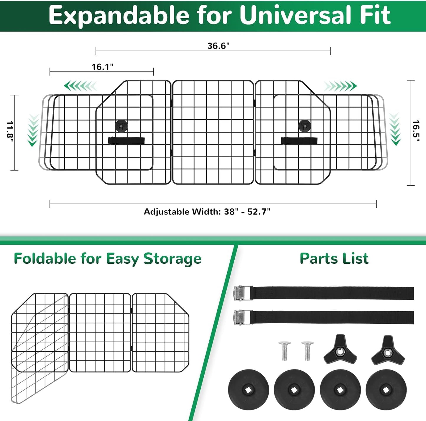 Adjustable Heavy-Duty Wire Mesh Dog Barrier - Universal for SUV/Car/Truck Cargo Area, Safety Travel