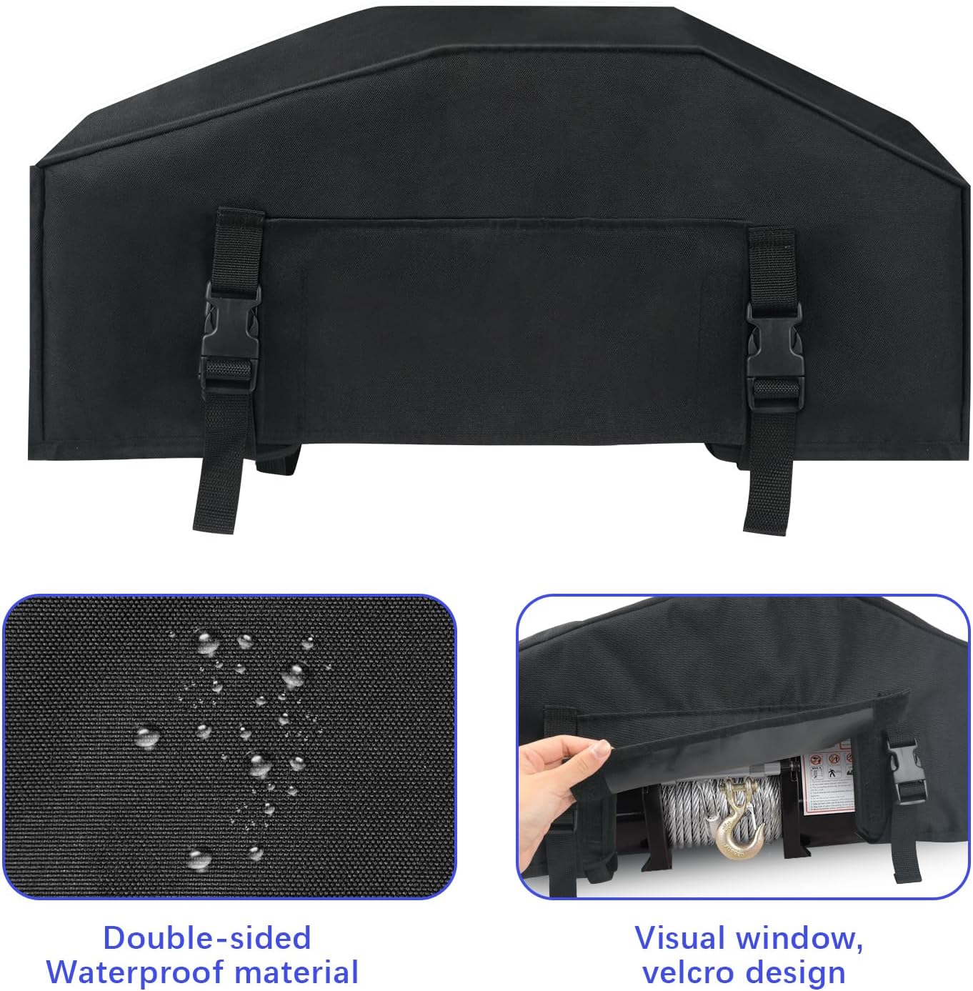Heavy Duty UV Winch Cover for up to 12000 lb Electric Winches (Black)