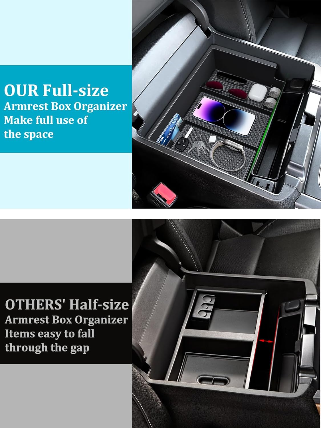 2-PCS Center Console Armrest Tray for 2014-2018 Chevy/GMC HD (Full Console/Bucket Seats Only)