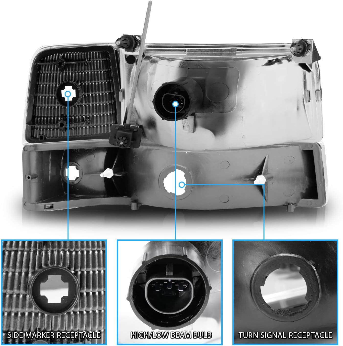 Headlight Assembly w/Bumper Corner Lamp Set for 1992-1996 Ford F150 F250 F350 Bronco Truck - OHMU