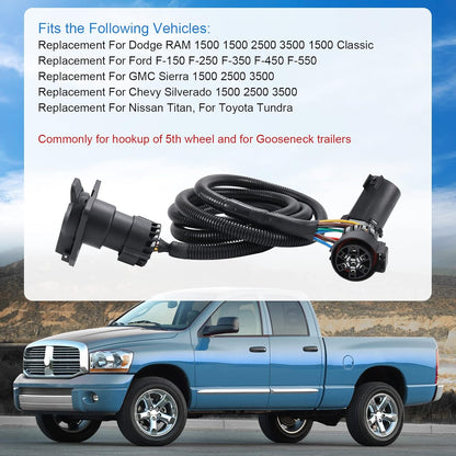 7-Pin Truck Bed Trailer Harness for Gooseneck/5th Wheel - Chevy/Dodge/Ford/GM