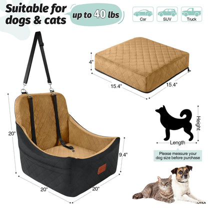 Dog Booster Car Seat for Medium Dogs Up to 40lbs Pets with 2 Clip-On Leashes