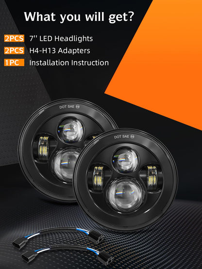 7" Round LED Projector Headlights - Compatible with Jeep Wrangler & More