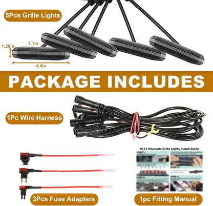 LED Grill Lights for 2019-2021 Chevy Silverado 1500 Grille Racing Lights Fits Custom Trail Boss WT Models Only,No Drill Installation,Silverado Accessories (Amber Style, 5)