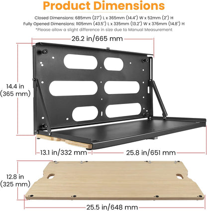 Foldable Tailgate Table for 2007-2024 Jeep Wrangler JK/JL - Cargo Shelf Storage