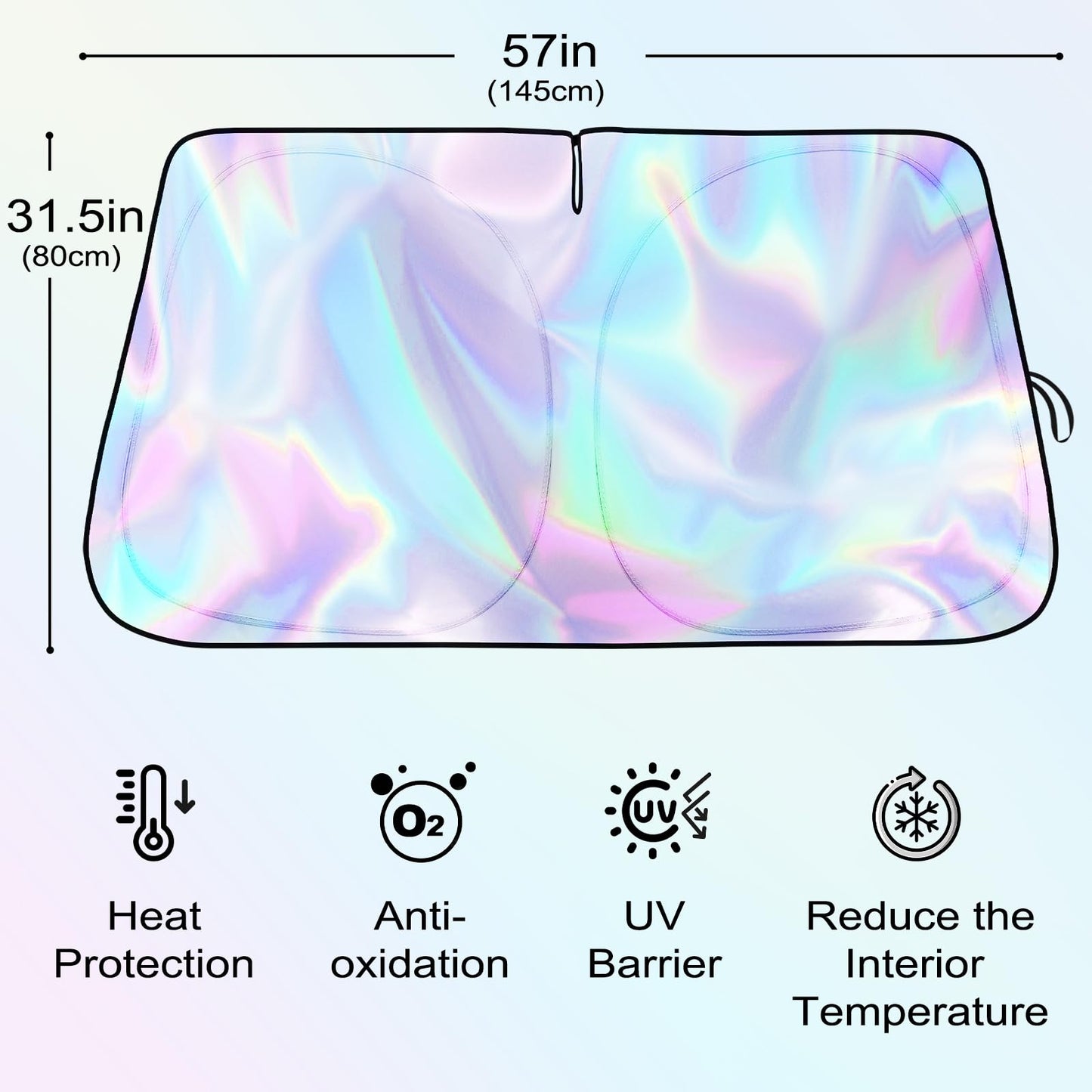 Iridescent Foldable Car Windshield Sun Shade, UV Reflective Visor