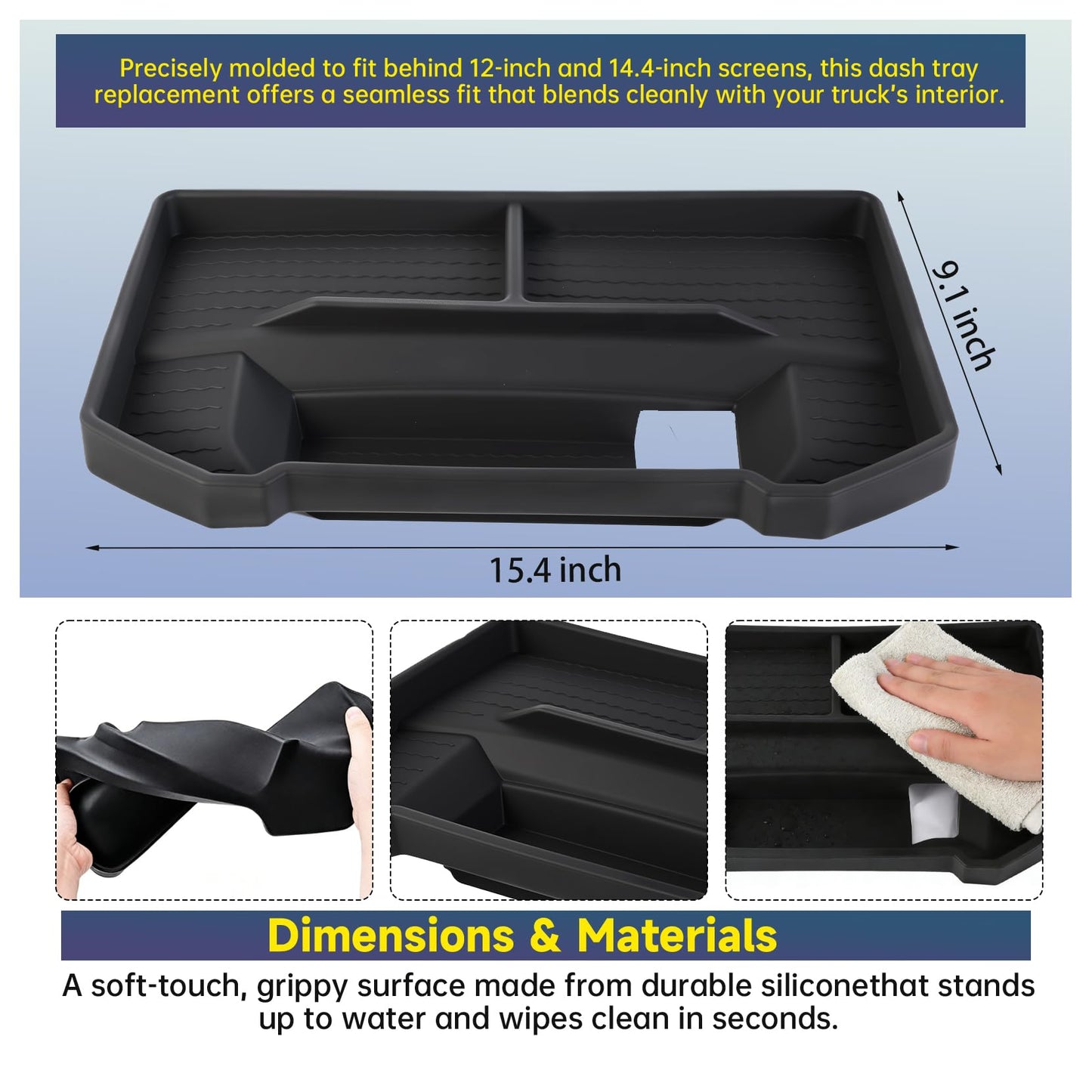 Dashboard Storage Tray for 2019-2026 Ram 1500 w/ 12"/14.4" Uconnect Screen (Excludes 8.4") - Non-Slip Organizer