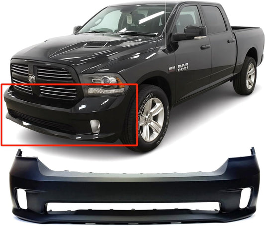 FitParts Compatible With Front Bumper Cover Dodge RAM 1500 2013-2018 Sport & Express Extended Standard Crew. New, Primed With Fog Light Holes. CH1000A10 68197698AA