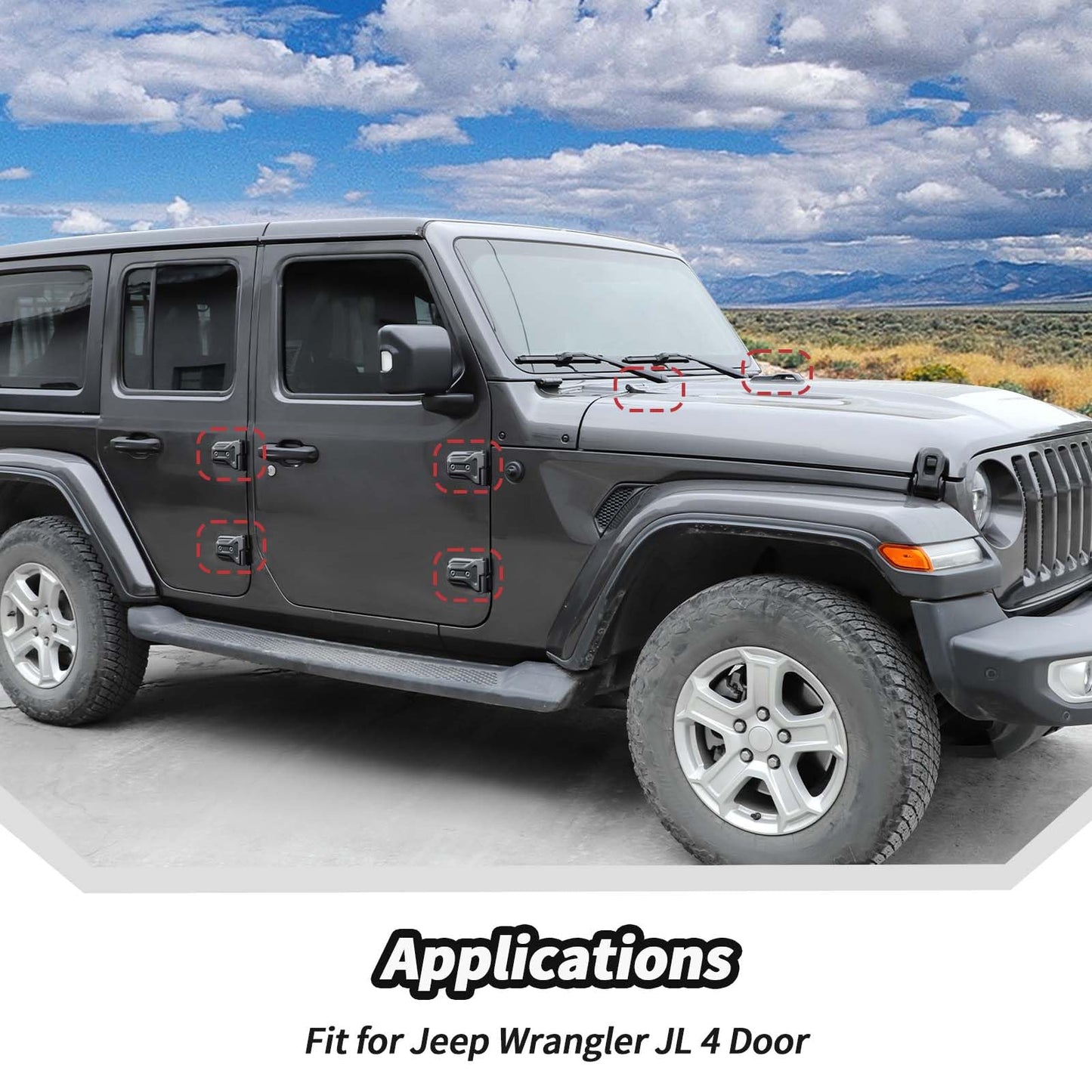 Matte Black Door Hinge Covers for Jeep Wrangler JL 4-Door