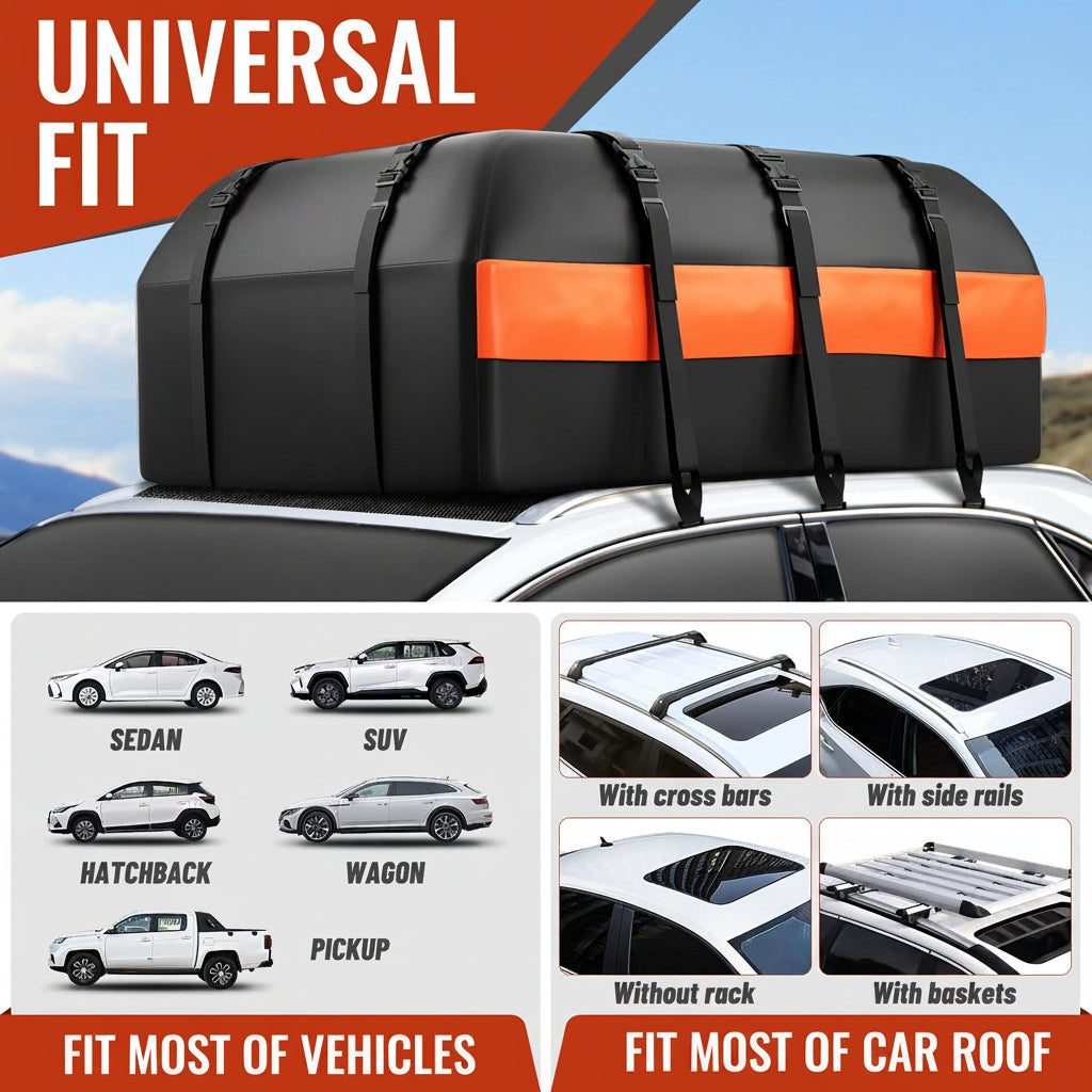 21ft³ Waterproof Rooftop Cargo Bag - 840D Heavy-Duty, w/Mat/Hooks/Lock for All Vehicles