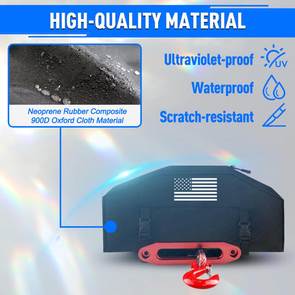 American Flag Winch Cover - Heavy Duty 900D Waterproof for 8000-12000 lbs Winches