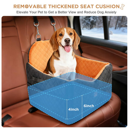 Small/Medium Dog Car Seat w/Side Opening - Thick Cushion, Detachable Washable, 35 lb Capacity (Grey)