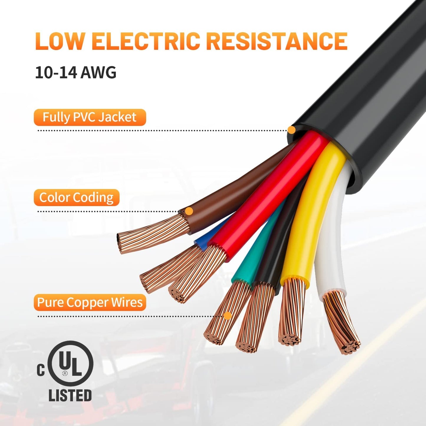 8ft 7-Pin Trailer Plug Cord - Double Prongs, Heavy Duty Pure Copper for RV/Trailer Side Replacement