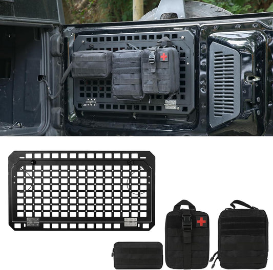 for Ford Bronco 2021-2024 Tailgate Table Rear Foldable Storage Cargo Rack with 3 Storage Bags Storage Shelf Molle Panel(Not fit Bronco Sport)