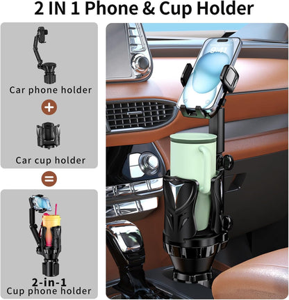 Adjustable Car Cup Holder Expander with Rubber Grip - Fits Up to 5.31" Drinks/Mugs, Universal Phone/Drink Holder