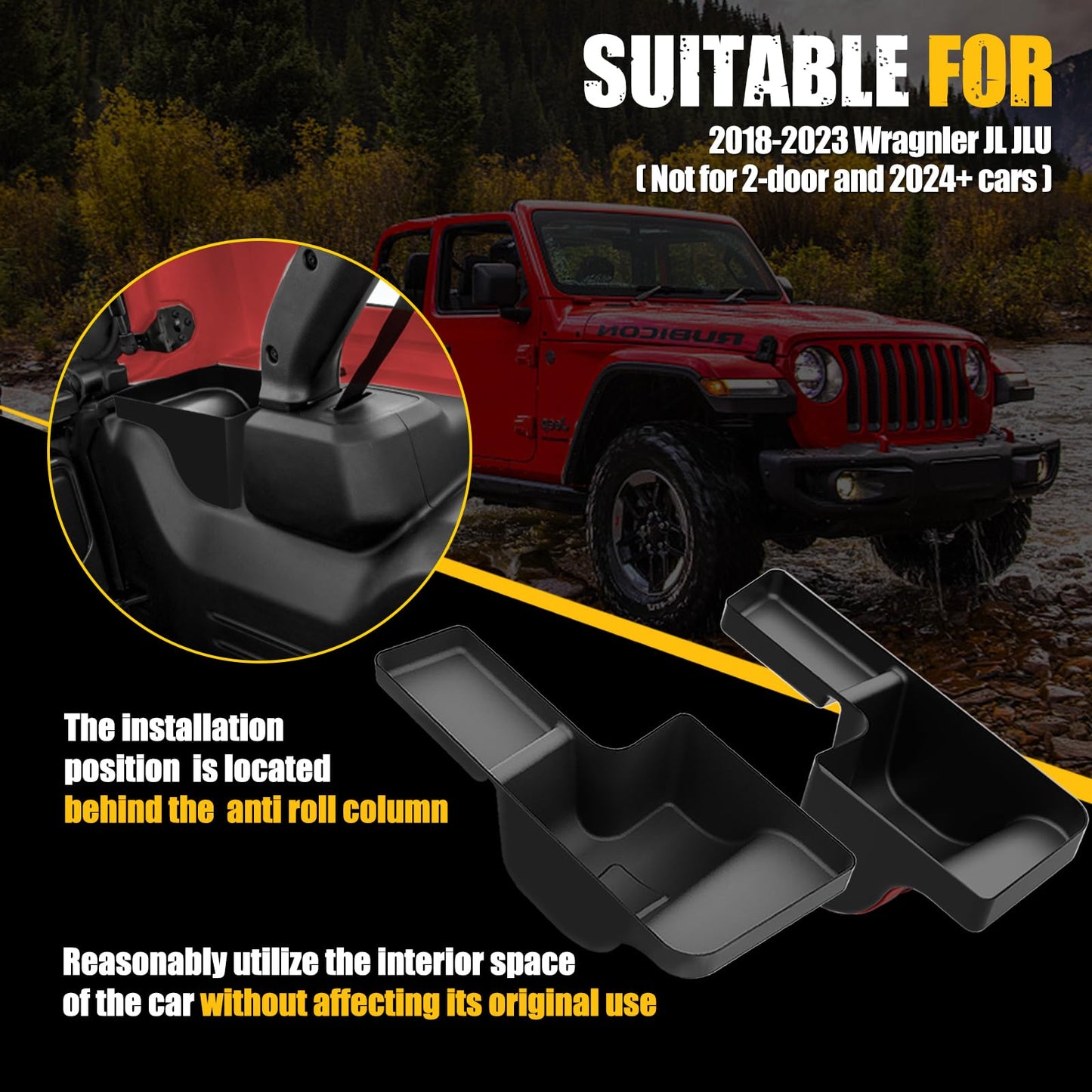 Rear Wheel Well Storage Bins for 2018-2023 Jeep Wrangler JL (Left & Right, Black)