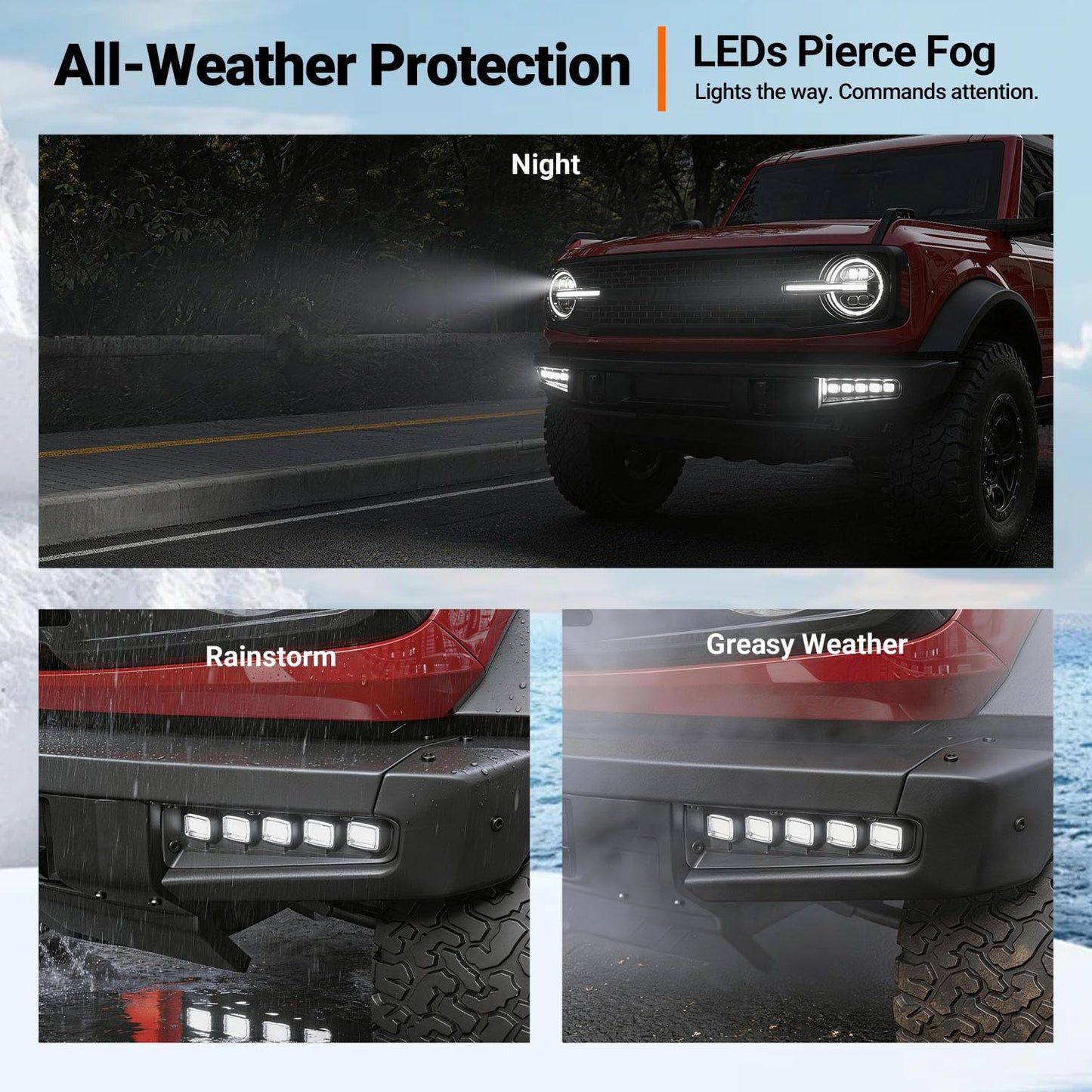 Bronco LED Fog Lights for Modular Bumper, Turn Signals