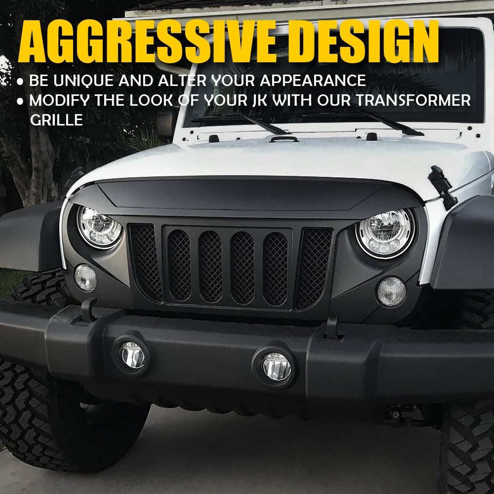 Jeep Wrangler JK Matte Black Front Grille with Mesh Insert (2007-2018)