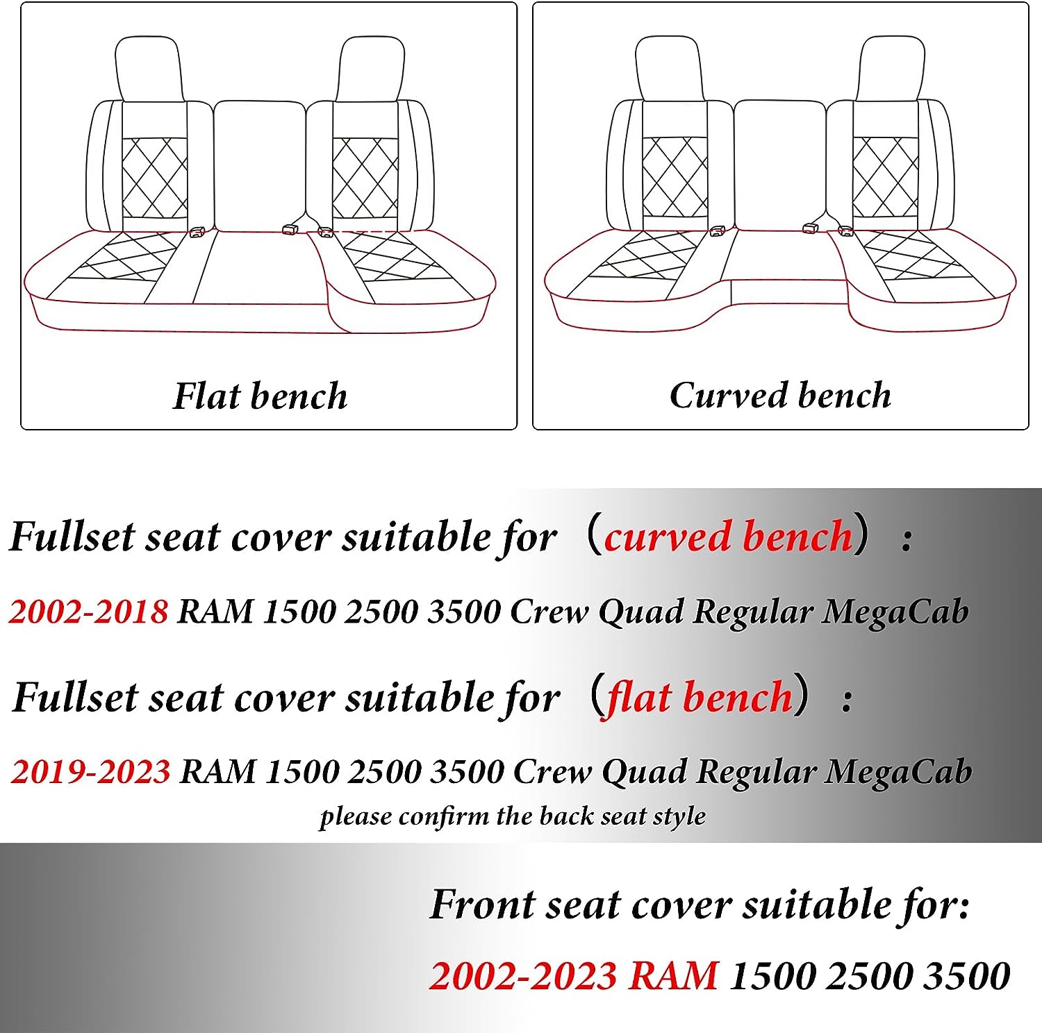 Car Seat Covers Full Set Fit 2002-2023 2024 RAM 1500 2500 3500 - OHMU