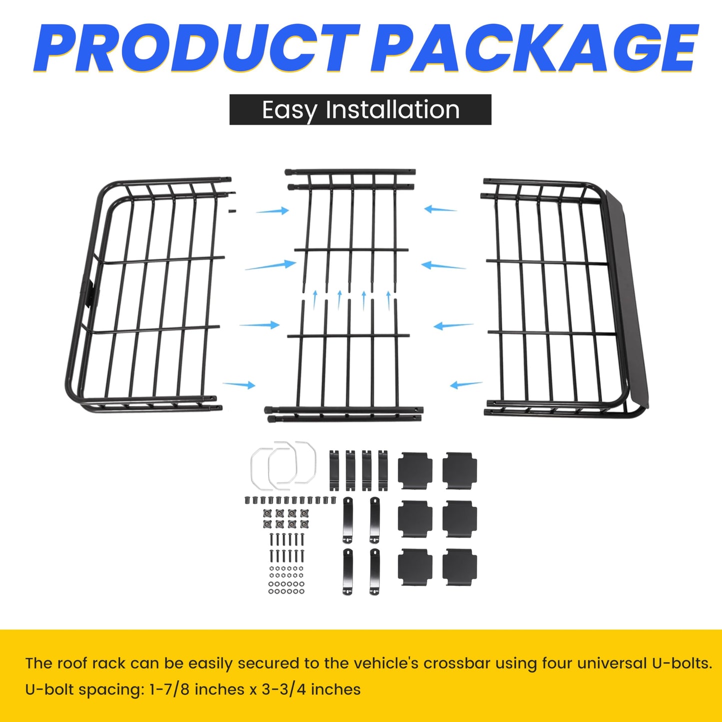 59"x39"x5.1" Heavy-Duty Roof Basket - 250 lb Capacity, Universal Fit for Car/SUV