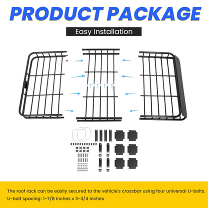 59"x39"x5.1" Heavy-Duty Roof Basket - 250 lb Capacity, Universal Fit for Car/SUV