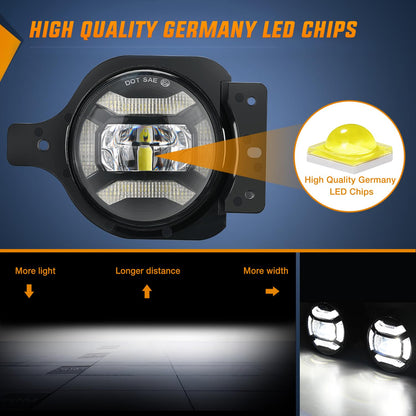 4" LED Fog Lights with Brackets for 2018-2023 Jeep Wrangler JL & Gladiator JT