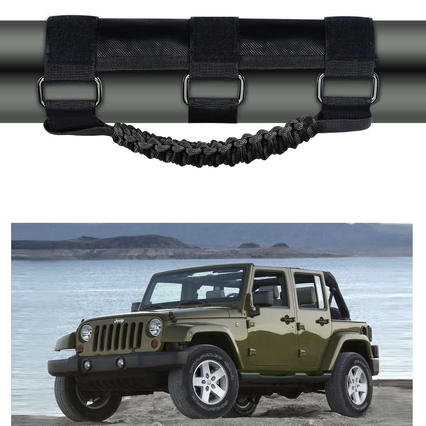 4-Pack Black Roll Bar Grab Handles for Jeep Wrangler & Gladiator (Paracord)