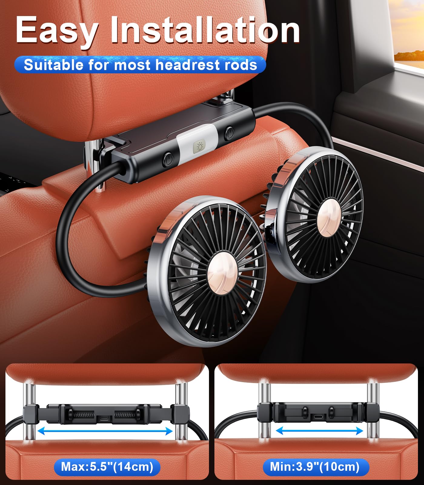 Dual Head Gooseneck Car Fan for Back Seat Cooling