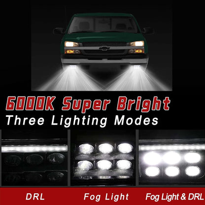 Tecoom LED Fog Lights with Daytime Running Lamps Compatible with 2003-2007 Chevrolet Avalanche Silverado 1500/2500/3500 Classic