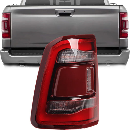 Dasbecan Left Driver Side Tail Light Assembly Rear Lamp LED Type Compatible With Dodge Ram 1500 2019 2020 2021 2022 2023 Blind spot module can be installed (Red Cover)